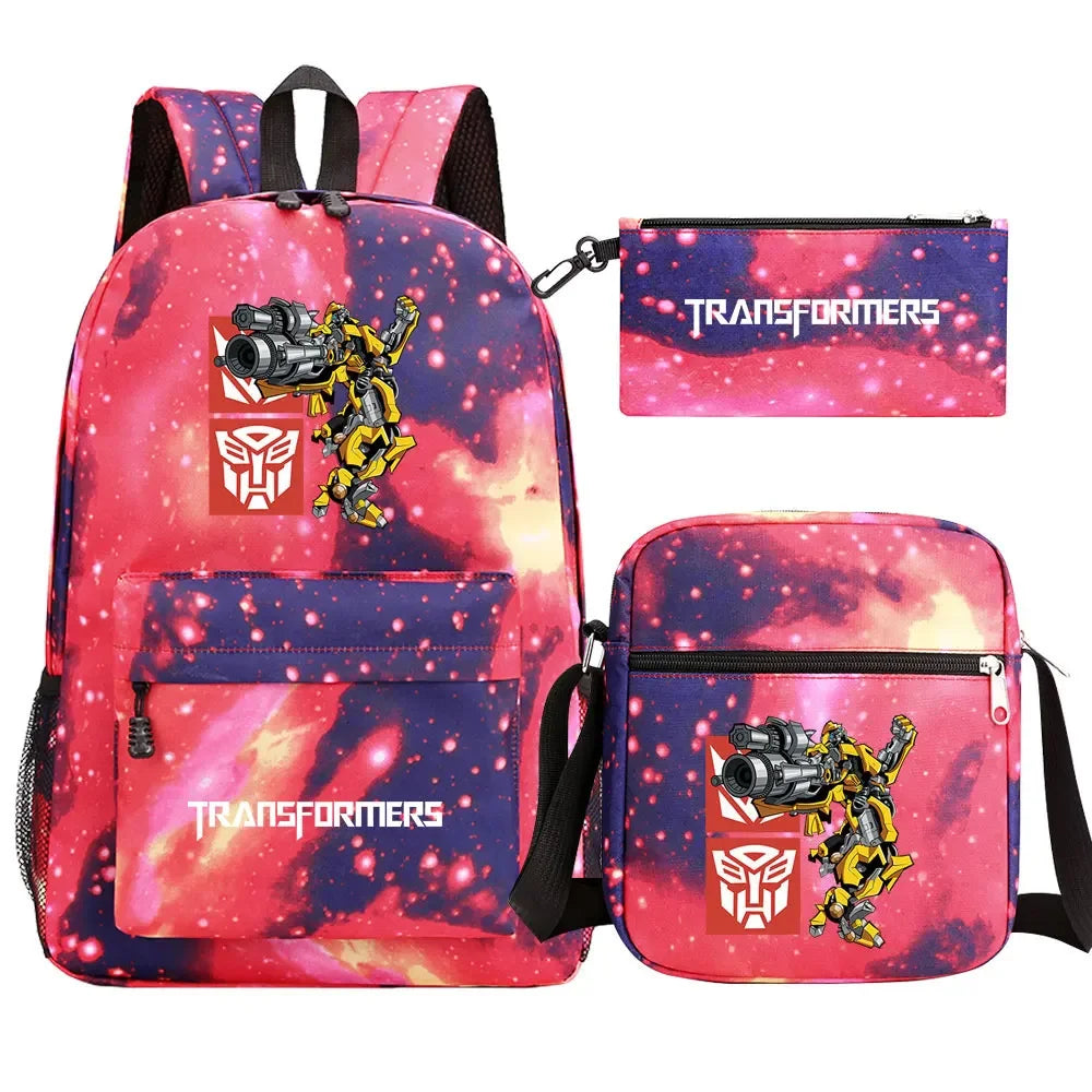 New Transformers 3Pcs Boy Girl Kids School Book Bags Travel Backpack Shoulder  Bag Pen Bags For Men Women