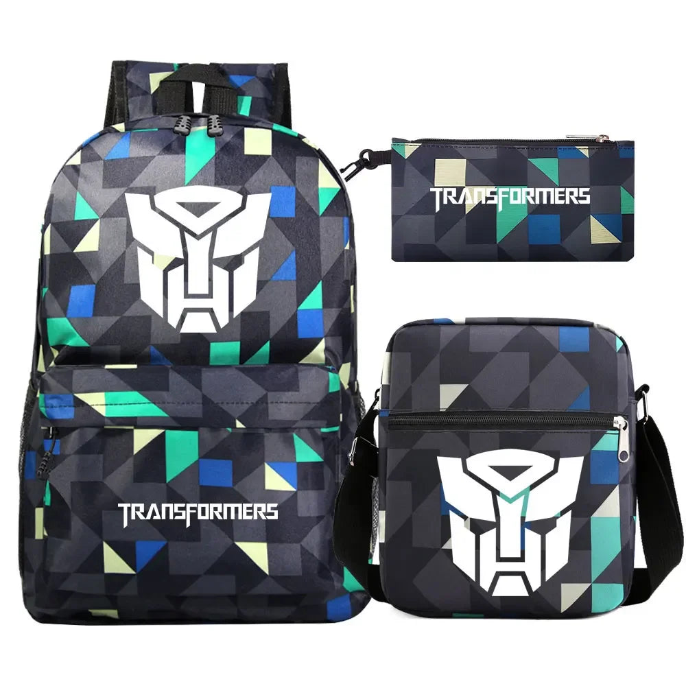 New Transformers 3Pcs Boy Girl Kids School Book Bags Travel Backpack Shoulder  Bag Pen Bags For Men Women
