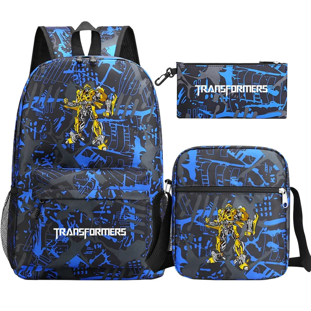 New Transformers 3Pcs Boy Girl Kids School Book Bags Travel Backpack Shoulder  Bag Pen Bags For Men Women