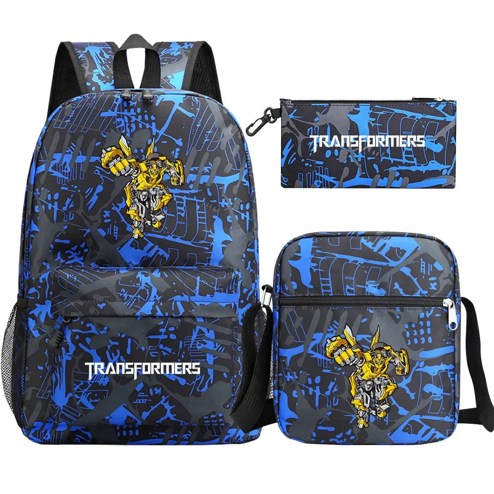 New Transformers 3Pcs Boy Girl Kids School Book Bags Travel Backpack Shoulder  Bag Pen Bags For Men Women