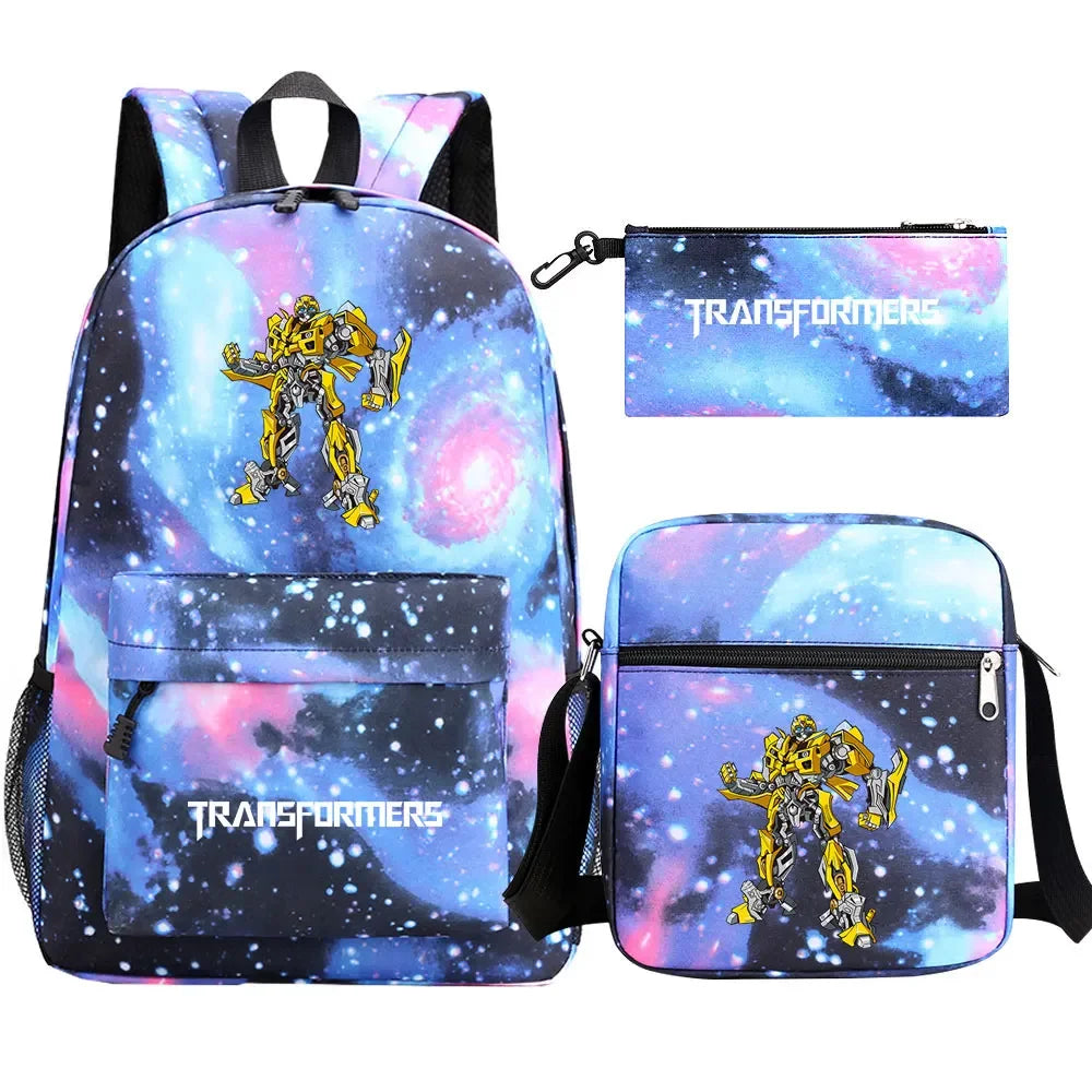 New Transformers 3Pcs Boy Girl Kids School Book Bags Travel Backpack Shoulder  Bag Pen Bags For Men Women
