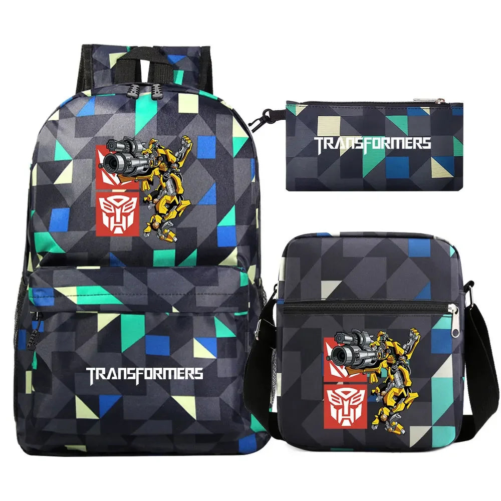 New Transformers 3Pcs Boy Girl Kids School Book Bags Travel Backpack Shoulder  Bag Pen Bags For Men Women