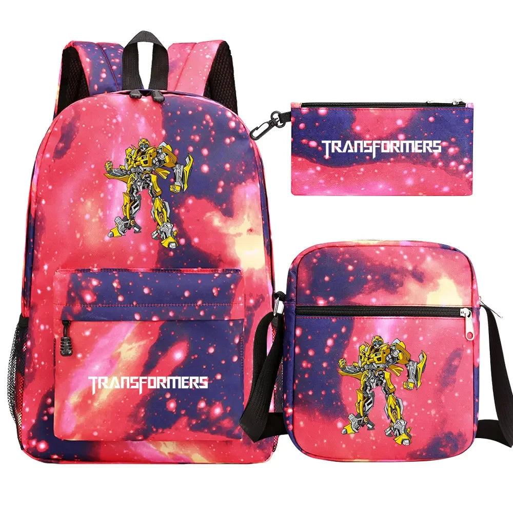 New Transformers 3Pcs Boy Girl Kids School Book Bags Travel Backpack Shoulder  Bag Pen Bags For Men Women
