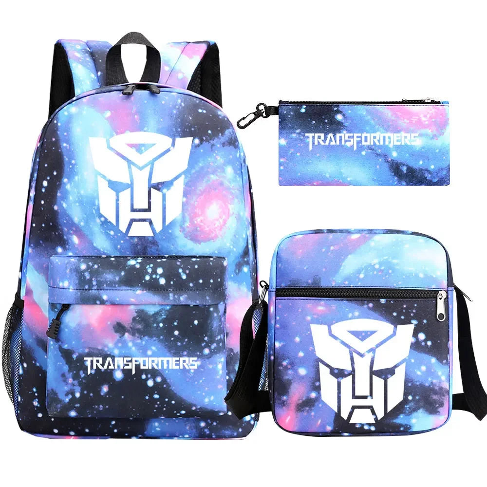 New Transformers 3Pcs Boy Girl Kids School Book Bags Travel Backpack Shoulder  Bag Pen Bags For Men Women