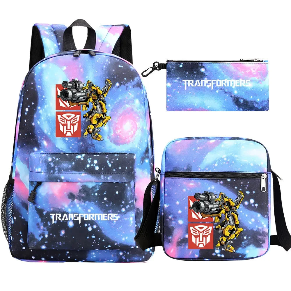 New Transformers 3Pcs Boy Girl Kids School Book Bags Travel Backpack Shoulder  Bag Pen Bags For Men Women