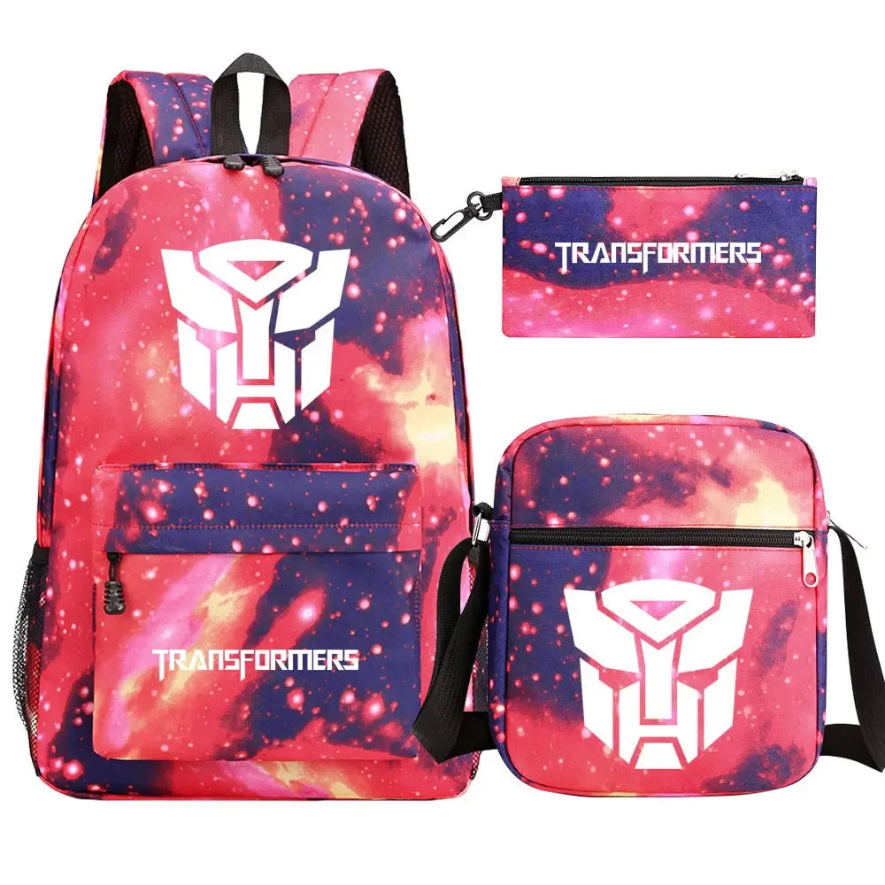 New Transformers 3Pcs Boy Girl Kids School Book Bags Travel Backpack Shoulder  Bag Pen Bags For Men Women