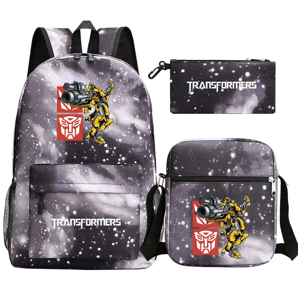 New Transformers 3Pcs Boy Girl Kids School Book Bags Travel Backpack Shoulder  Bag Pen Bags For Men Women