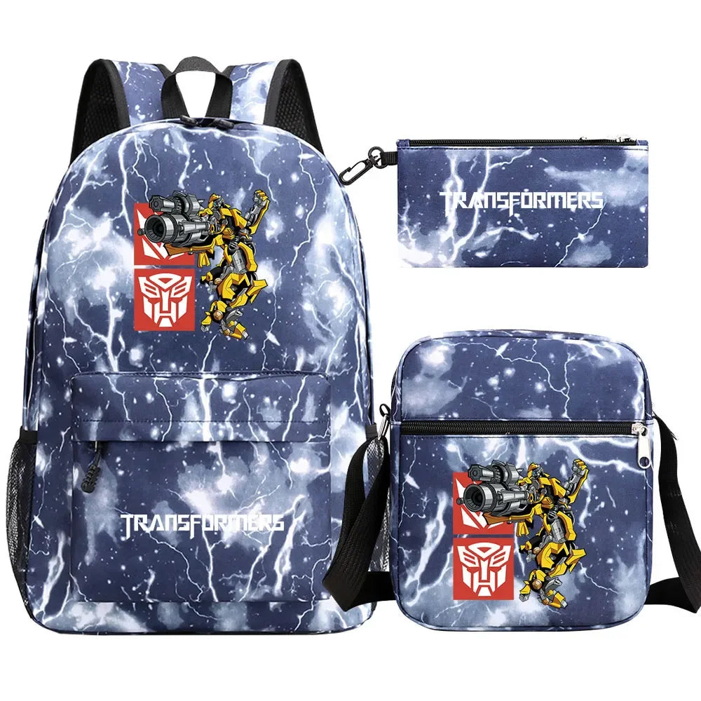 New Transformers 3Pcs Boy Girl Kids School Book Bags Travel Backpack Shoulder  Bag Pen Bags For Men Women
