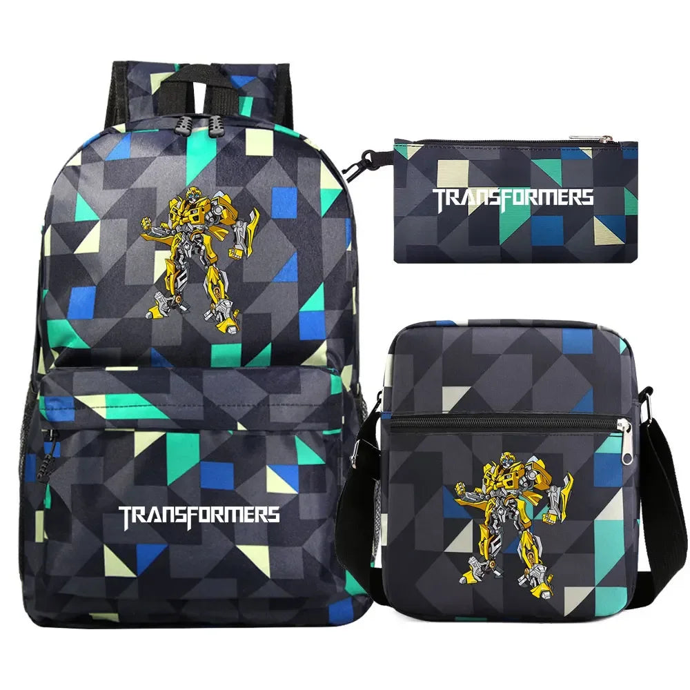 New Transformers 3Pcs Boy Girl Kids School Book Bags Travel Backpack Shoulder  Bag Pen Bags For Men Women