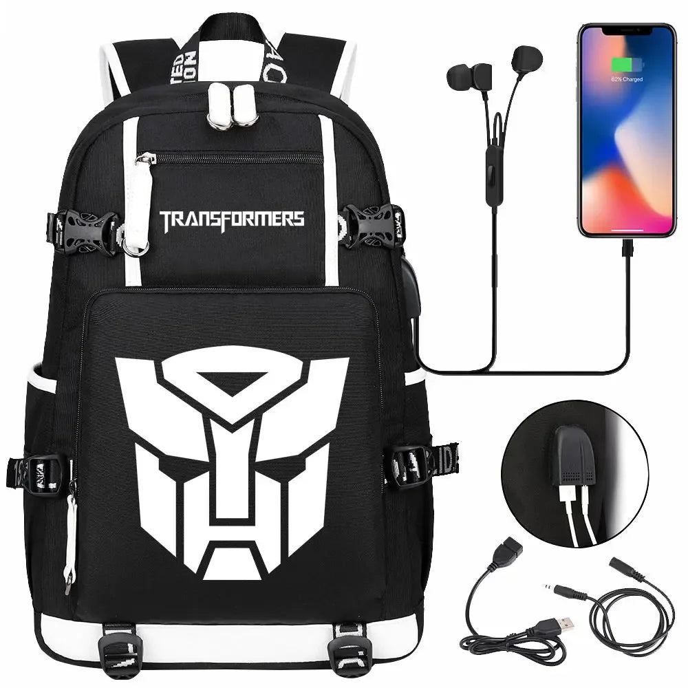 New Transformers Printed USB Teenagers Schoolbags Women Men Laptop Travel Backpack Girl Boys Kids School Book Bags