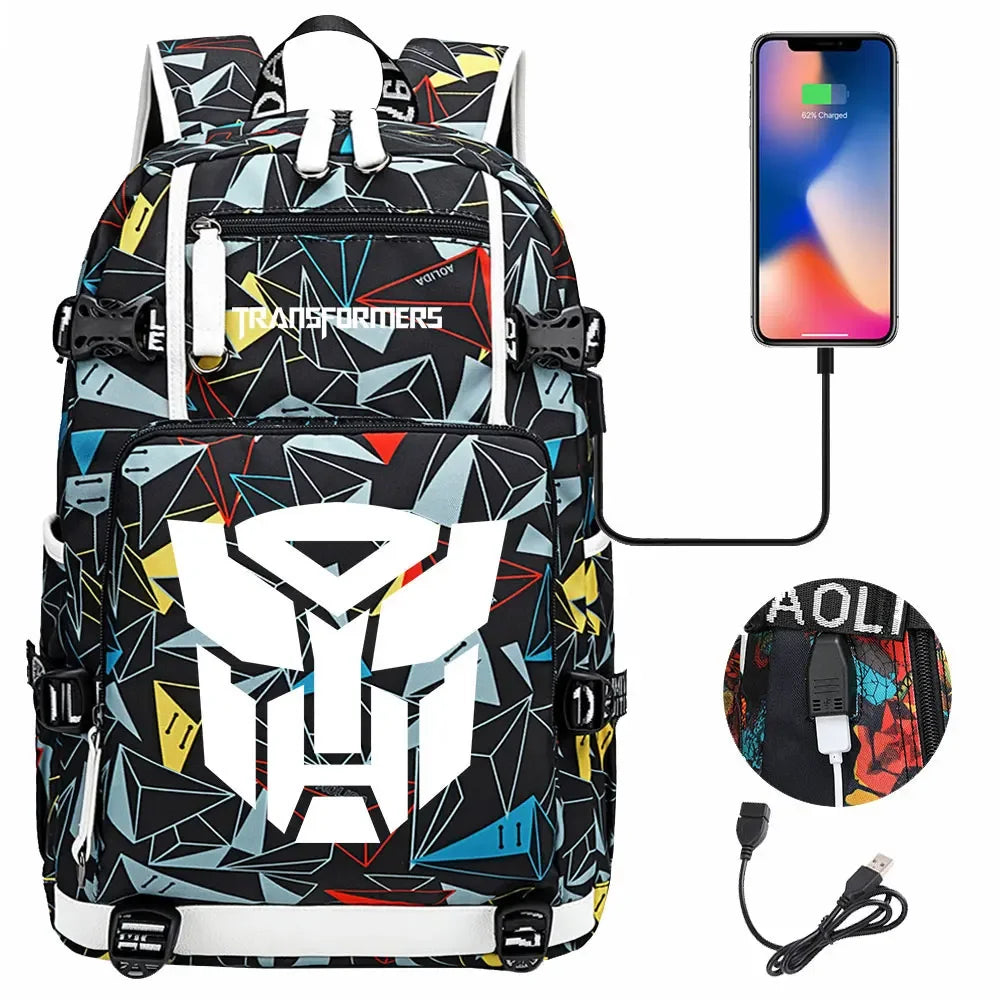 New Transformers Printed USB Teenagers Schoolbags Women Men Laptop Travel Backpack Girl Boys Kids School Book Bags