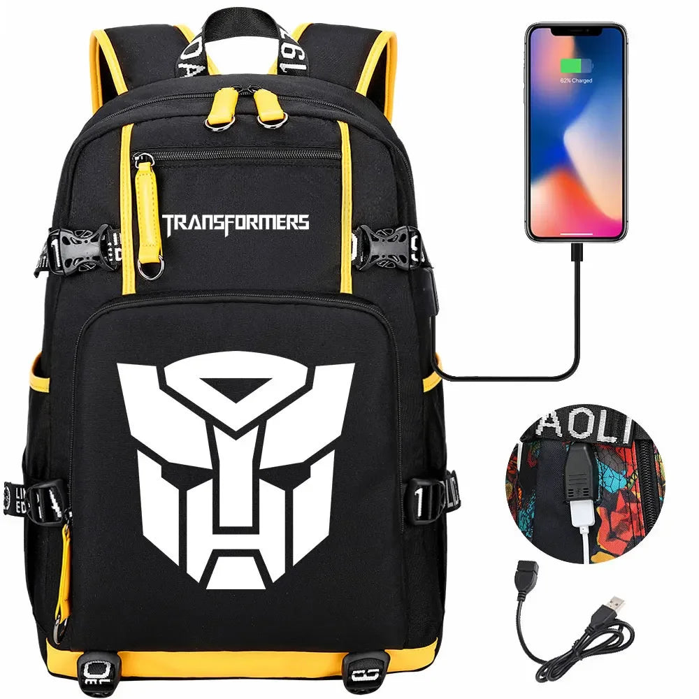 New Transformers Printed USB Teenagers Schoolbags Women Men Laptop Travel Backpack Girl Boys Kids School Book Bags