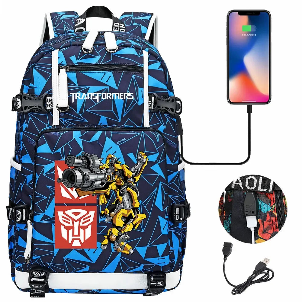 New Transformers Printed USB Teenagers Schoolbags Women Men Laptop Travel Backpack Girl Boys Kids School Book Bags