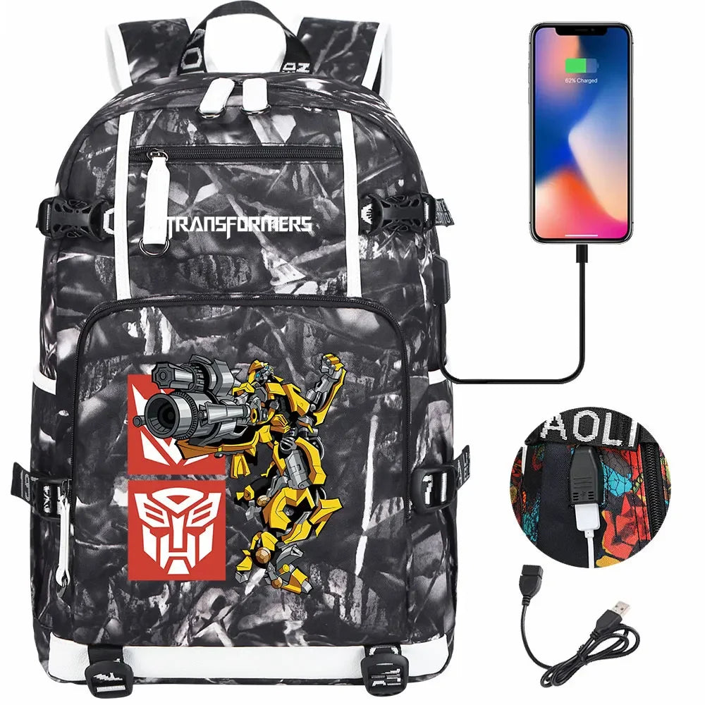 New Transformers Printed USB Teenagers Schoolbags Women Men Laptop Travel Backpack Girl Boys Kids School Book Bags