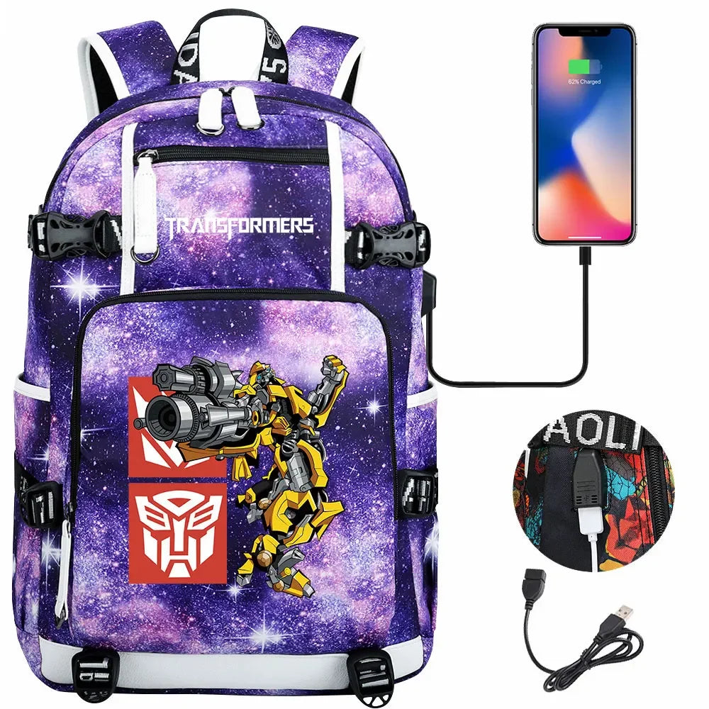 New Transformers Printed USB Teenagers Schoolbags Women Men Laptop Travel Backpack Girl Boys Kids School Book Bags