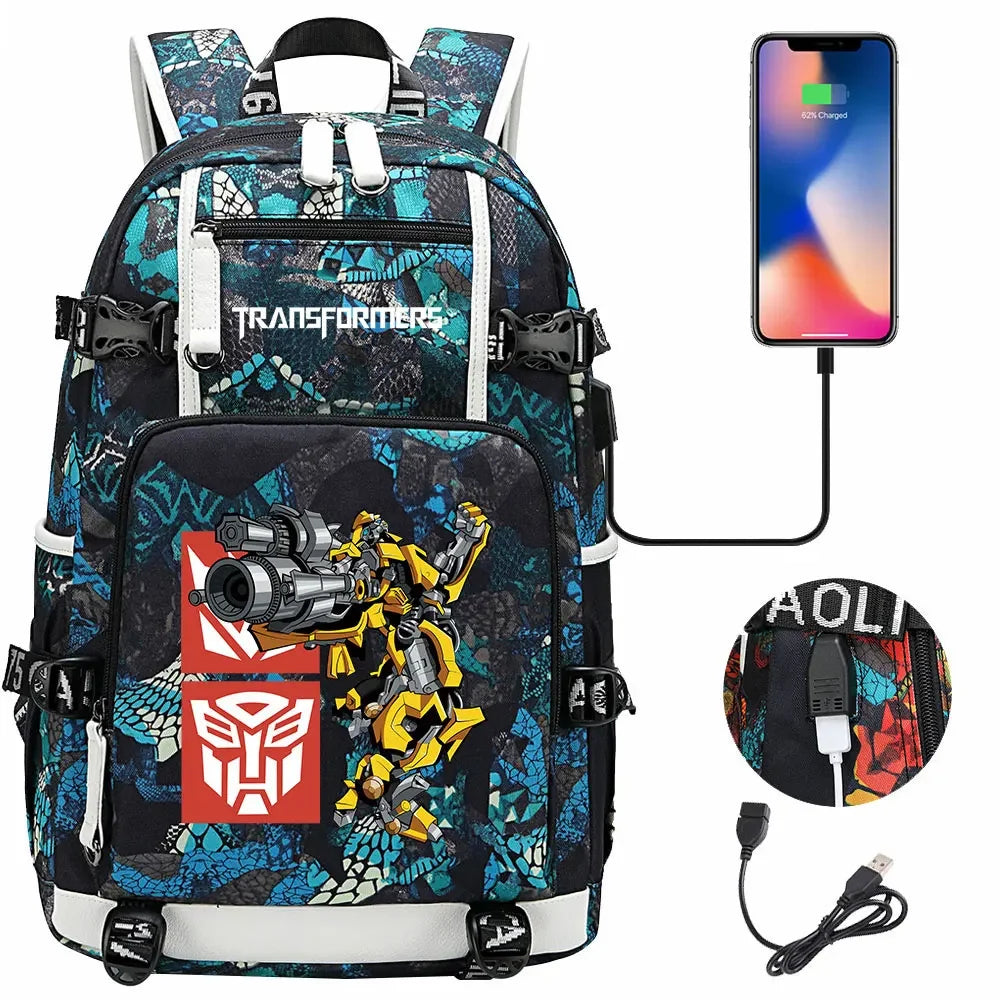 New Transformers Printed USB Teenagers Schoolbags Women Men Laptop Travel Backpack Girl Boys Kids School Book Bags
