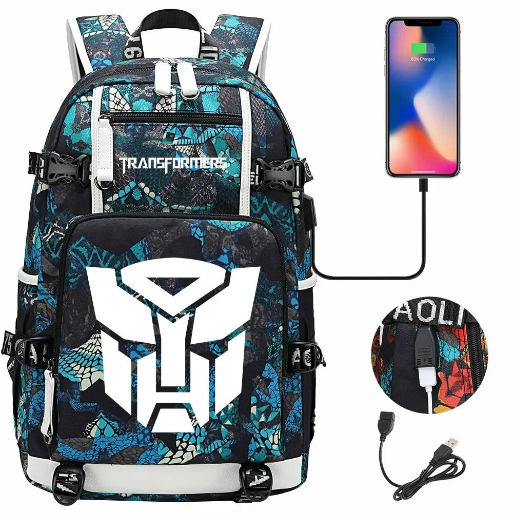 New Transformers Printed USB Teenagers Schoolbags Women Men Laptop Travel Backpack Girl Boys Kids School Book Bags