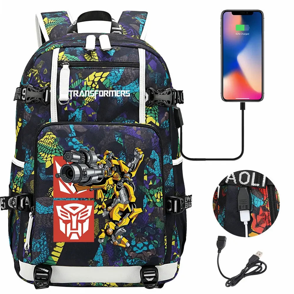 New Transformers Printed USB Teenagers Schoolbags Women Men Laptop Travel Backpack Girl Boys Kids School Book Bags