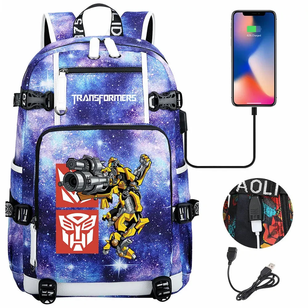New Transformers Printed USB Teenagers Schoolbags Women Men Laptop Travel Backpack Girl Boys Kids School Book Bags