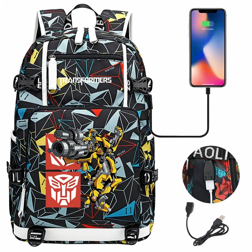New Transformers Printed USB Teenagers Schoolbags Women Men Laptop Travel Backpack Girl Boys Kids School Book Bags