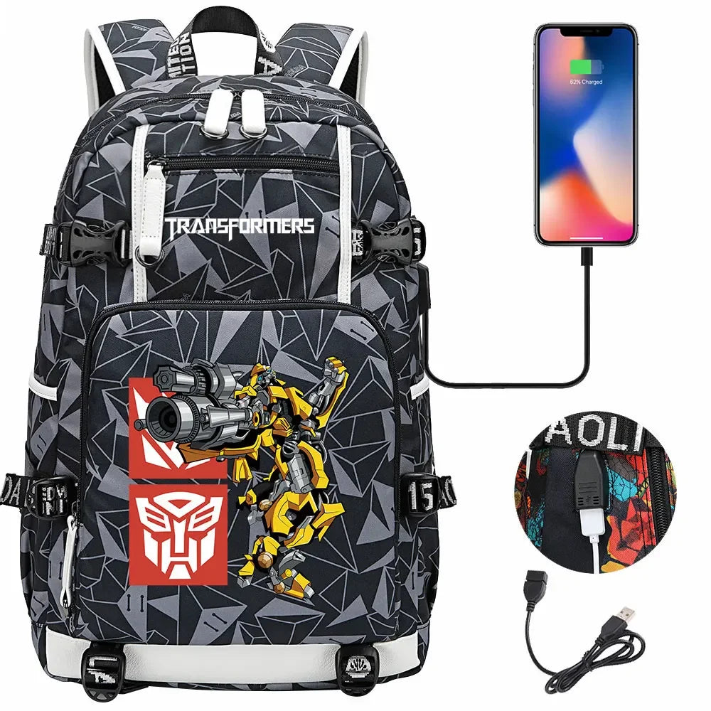 New Transformers Printed USB Teenagers Schoolbags Women Men Laptop Travel Backpack Girl Boys Kids School Book Bags