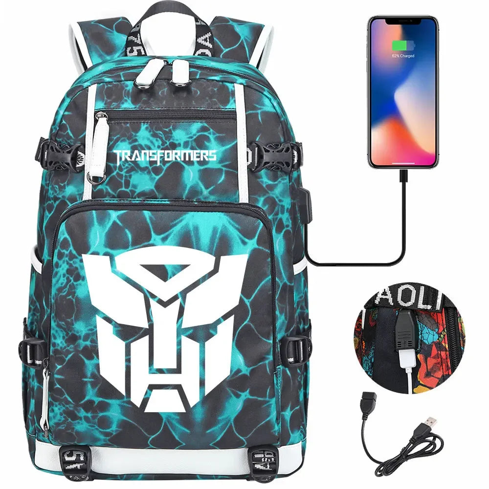 New Transformers Printed USB Teenagers Schoolbags Women Men Laptop Travel Backpack Girl Boys Kids School Book Bags