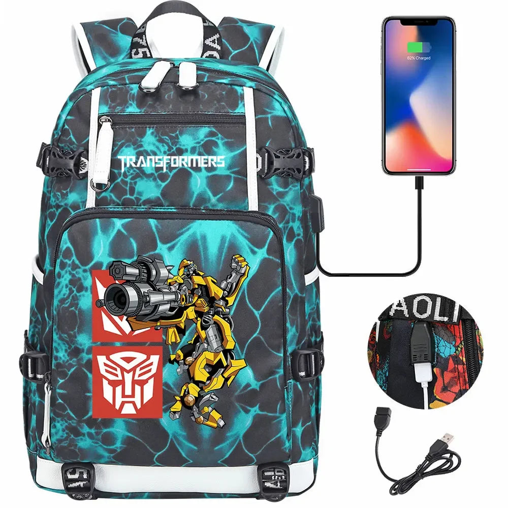 New Transformers Printed USB Teenagers Schoolbags Women Men Laptop Travel Backpack Girl Boys Kids School Book Bags
