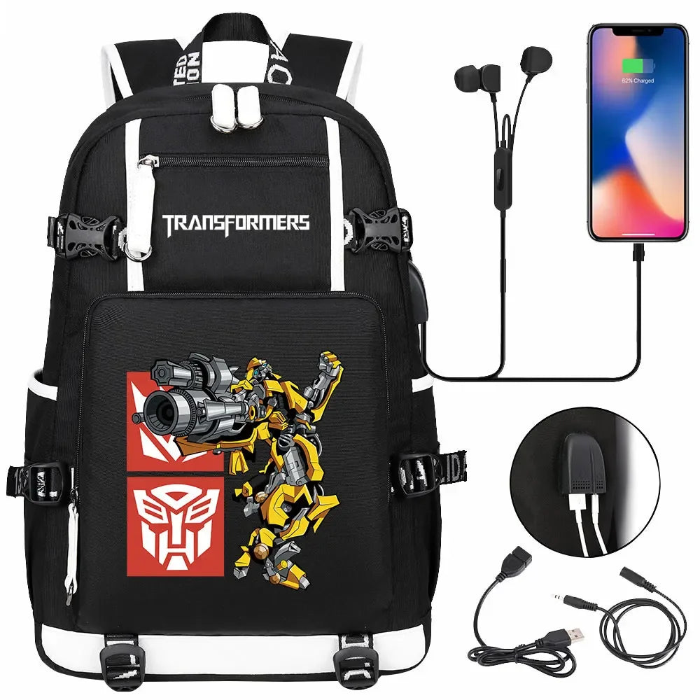 New Transformers Printed USB Teenagers Schoolbags Women Men Laptop Travel Backpack Girl Boys Kids School Book Bags