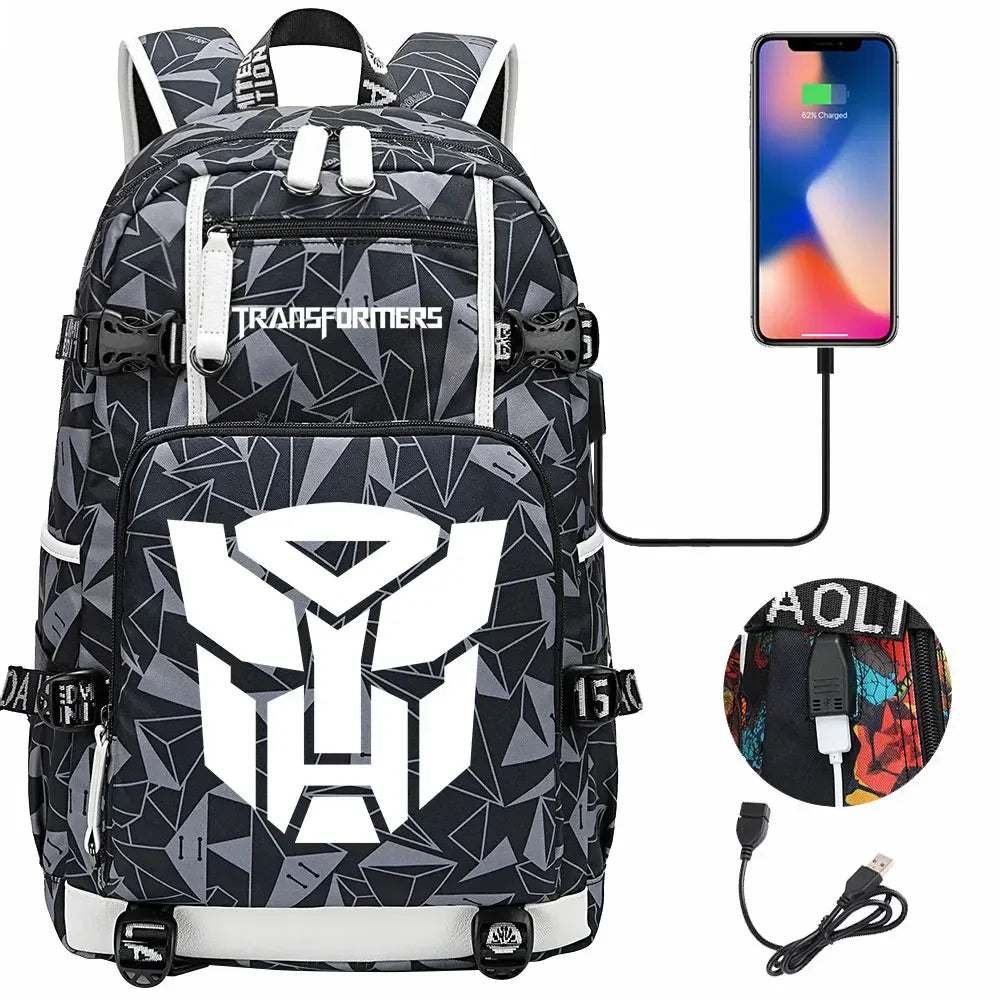 New Transformers Printed USB Teenagers Schoolbags Women Men Laptop Travel Backpack Girl Boys Kids School Book Bags