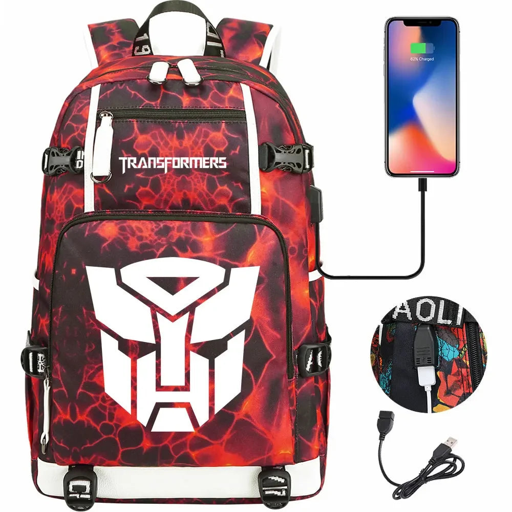 New Transformers Printed USB Teenagers Schoolbags Women Men Laptop Travel Backpack Girl Boys Kids School Book Bags
