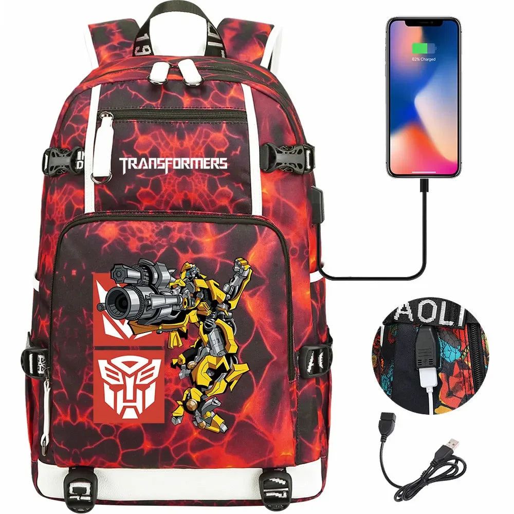 New Transformers Printed USB Teenagers Schoolbags Women Men Laptop Travel Backpack Girl Boys Kids School Book Bags
