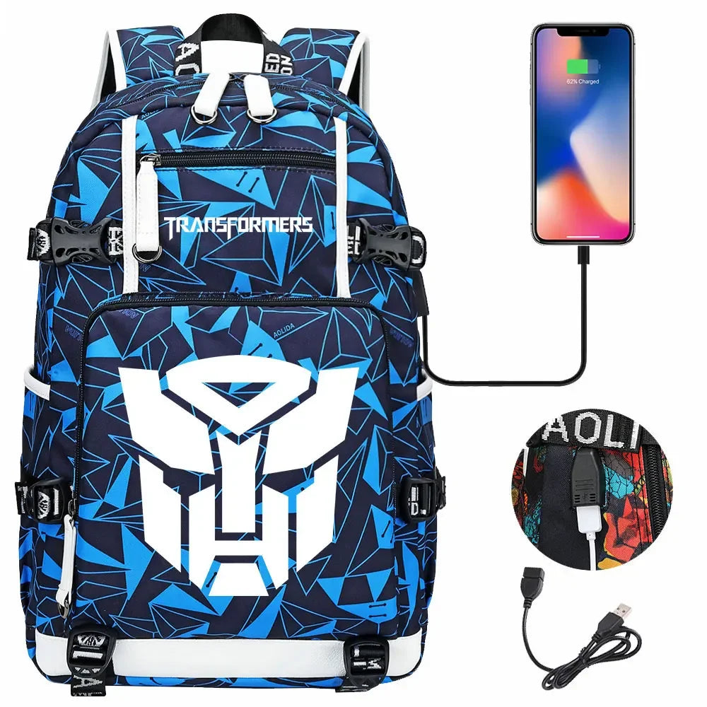 New Transformers Printed USB Teenagers Schoolbags Women Men Laptop Travel Backpack Girl Boys Kids School Book Bags