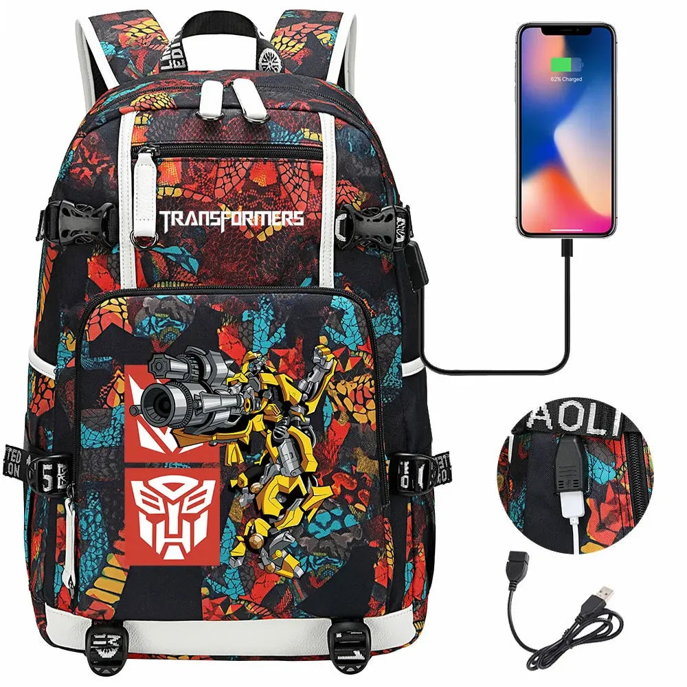 New Transformers Printed USB Teenagers Schoolbags Women Men Laptop Travel Backpack Girl Boys Kids School Book Bags