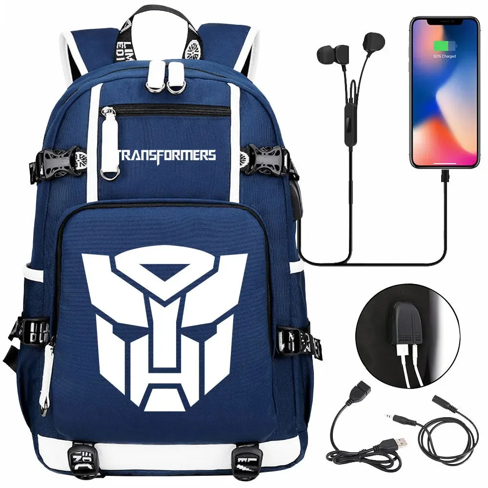 New Transformers Printed USB Teenagers Schoolbags Women Men Laptop Travel Backpack Girl Boys Kids School Book Bags