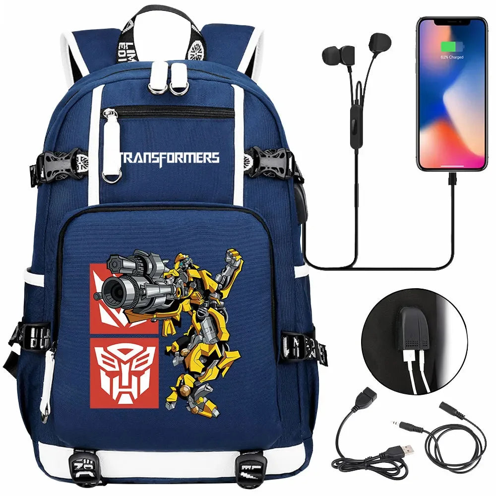 New Transformers Printed USB Teenagers Schoolbags Women Men Laptop Travel Backpack Girl Boys Kids School Book Bags