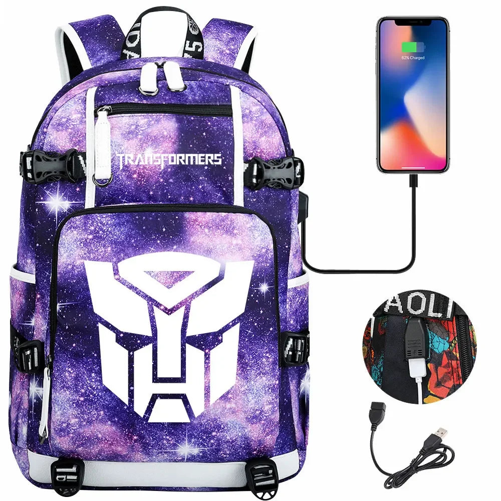 New Transformers Printed USB Teenagers Schoolbags Women Men Laptop Travel Backpack Girl Boys Kids School Book Bags