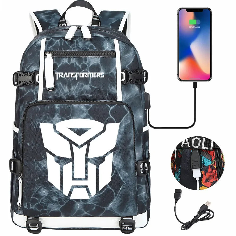 New Transformers Printed USB Teenagers Schoolbags Women Men Laptop Travel Backpack Girl Boys Kids School Book Bags