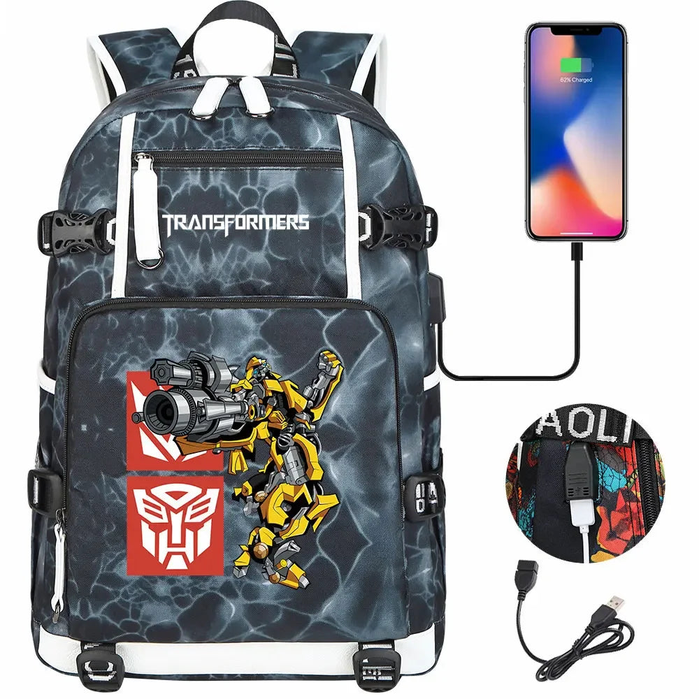 New Transformers Printed USB Teenagers Schoolbags Women Men Laptop Travel Backpack Girl Boys Kids School Book Bags