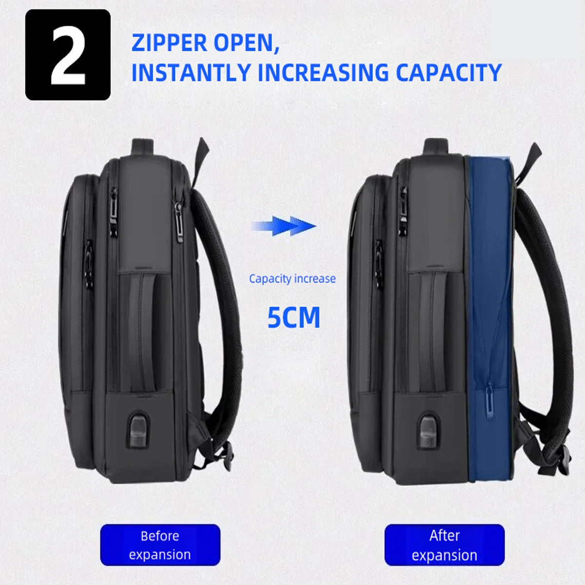 New Travel Backpack Men Waterproof Expandable USB Bag 15.6 Inch Laptop Fashion Business Bacpack Large Capacity Male Mochila