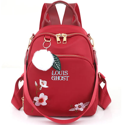 New Trend Embroidery Design Backpacks Light Luxury Anti Splash Nylon Fabric Backpack Large Capacity Multi Functional School Bags