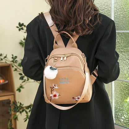 New Trend Embroidery Design Backpacks Light Luxury Anti Splash Nylon Fabric Backpack Large Capacity Multi Functional School Bags