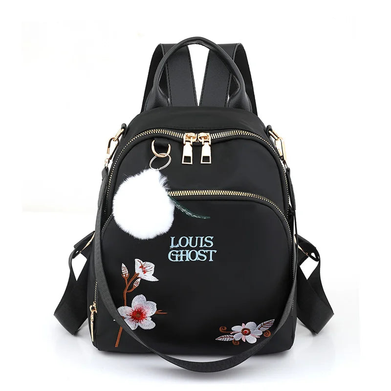 New Trend Embroidery Design Backpacks Light Luxury Anti Splash Nylon Fabric Backpack Large Capacity Multi Functional School Bags