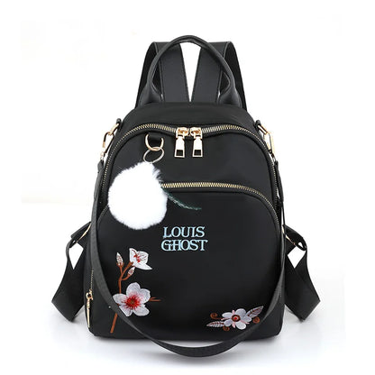 New Trend Embroidery Design Backpacks Light Luxury Anti Splash Nylon Fabric Backpack Large Capacity Multi Functional School Bags