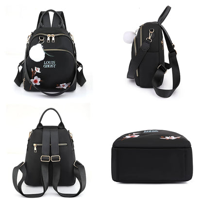 New Trend Embroidery Design Backpacks Light Luxury Anti Splash Nylon Fabric Backpack Large Capacity Multi Functional School Bags