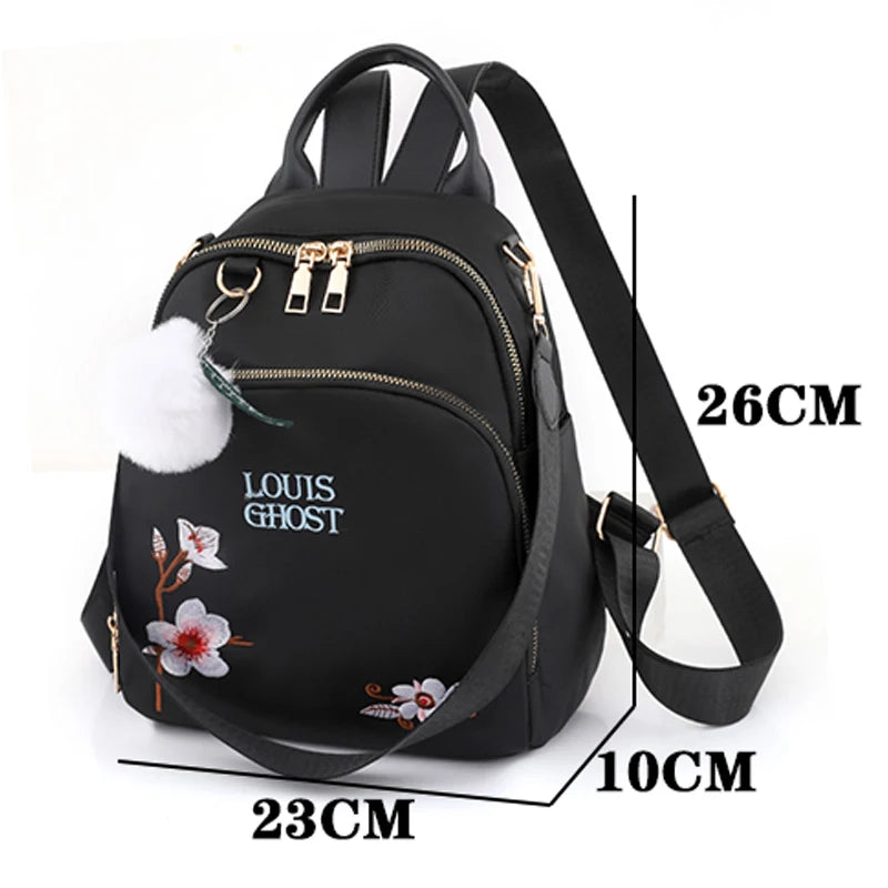 New Trend Embroidery Design Backpacks Light Luxury Anti Splash Nylon Fabric Backpack Large Capacity Multi Functional School Bags