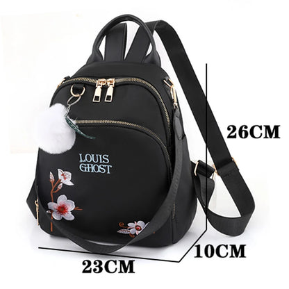 New Trend Embroidery Design Backpacks Light Luxury Anti Splash Nylon Fabric Backpack Large Capacity Multi Functional School Bags