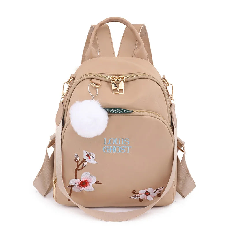 New Trend Embroidery Design Backpacks Light Luxury Anti Splash Nylon Fabric Backpack Large Capacity Multi Functional School Bags