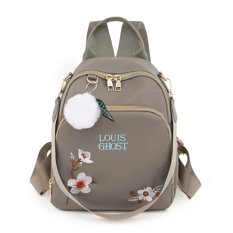 New Trend Embroidery Design Backpacks Light Luxury Anti Splash Nylon Fabric Backpack Large Capacity Multi Functional School Bags