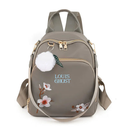 New Trend Embroidery Design Backpacks Light Luxury Anti Splash Nylon Fabric Backpack Large Capacity Multi Functional School Bags