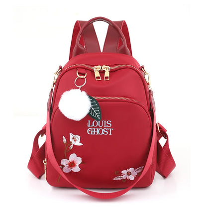 New Trend Embroidery Design Backpacks Light Luxury Anti Splash Nylon Fabric Backpack Large Capacity Multi Functional School Bags